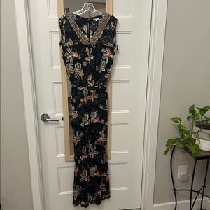 POUPETTE ST BARTH Black Tiger Print Long Jumpsuit Small EUC